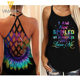 My ironworker just love me Criss-Cross Open Back Camisole Tank Top