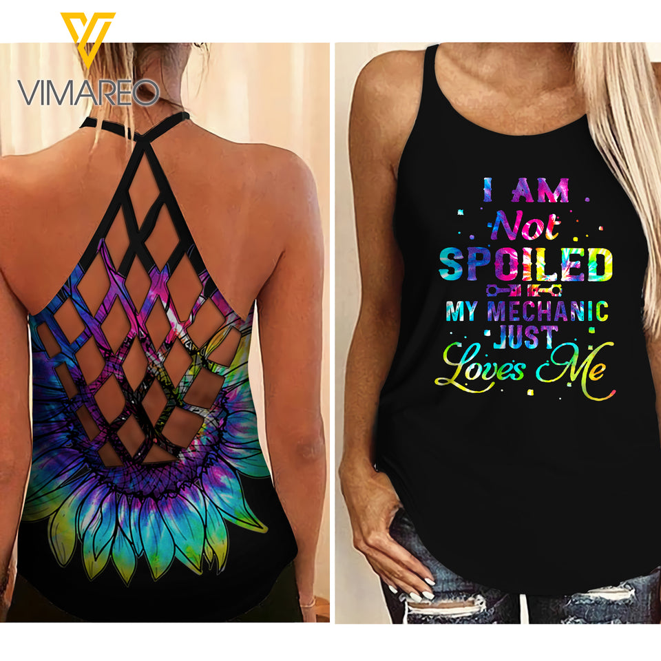 My Mechanic just love me Criss-Cross Open Back Camisole Tank Top