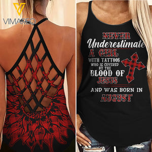 Never underestimate August girt with tattoos Criss-Cross Open Back Camisole Tank Top