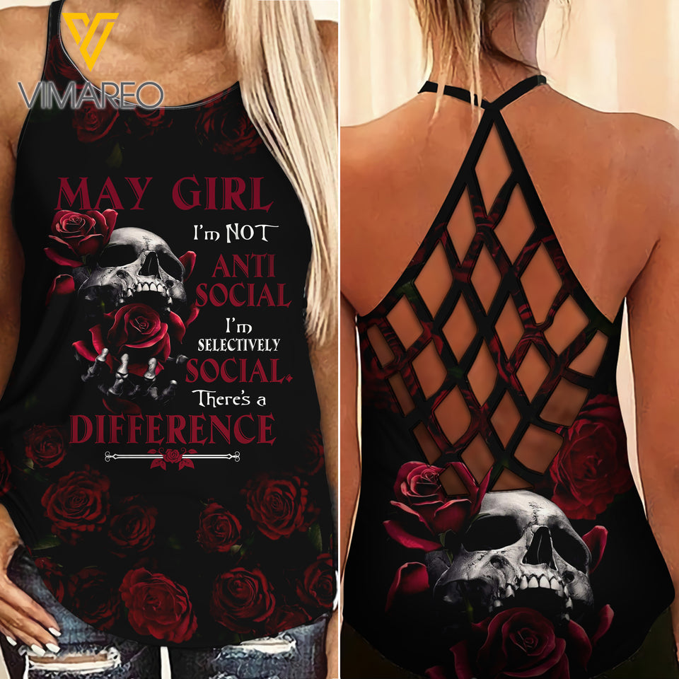 May Girl Criss-Cross Open Back Camisole Tank Top Legging ANT