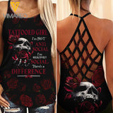 Tattooed Girl Criss-Cross Open Back Camisole Tank Top Legging ANT