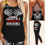 Warning property of a grumpy August guy Criss-Cross Open Back Camisole Tank Top Legging
