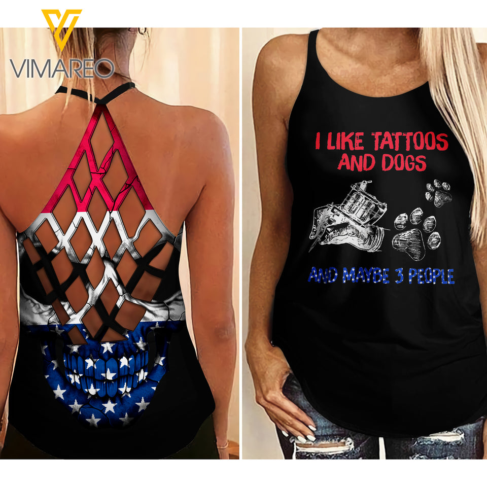 Tattoos and Dogs Criss-Cross Open Back Camisole Tank Top