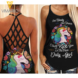 Unicorn July girl Criss-Cross Open Back Camisole Tank Top