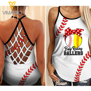 Busy raising ballers Criss-Cross Open Back Camisole Tank Top Legging