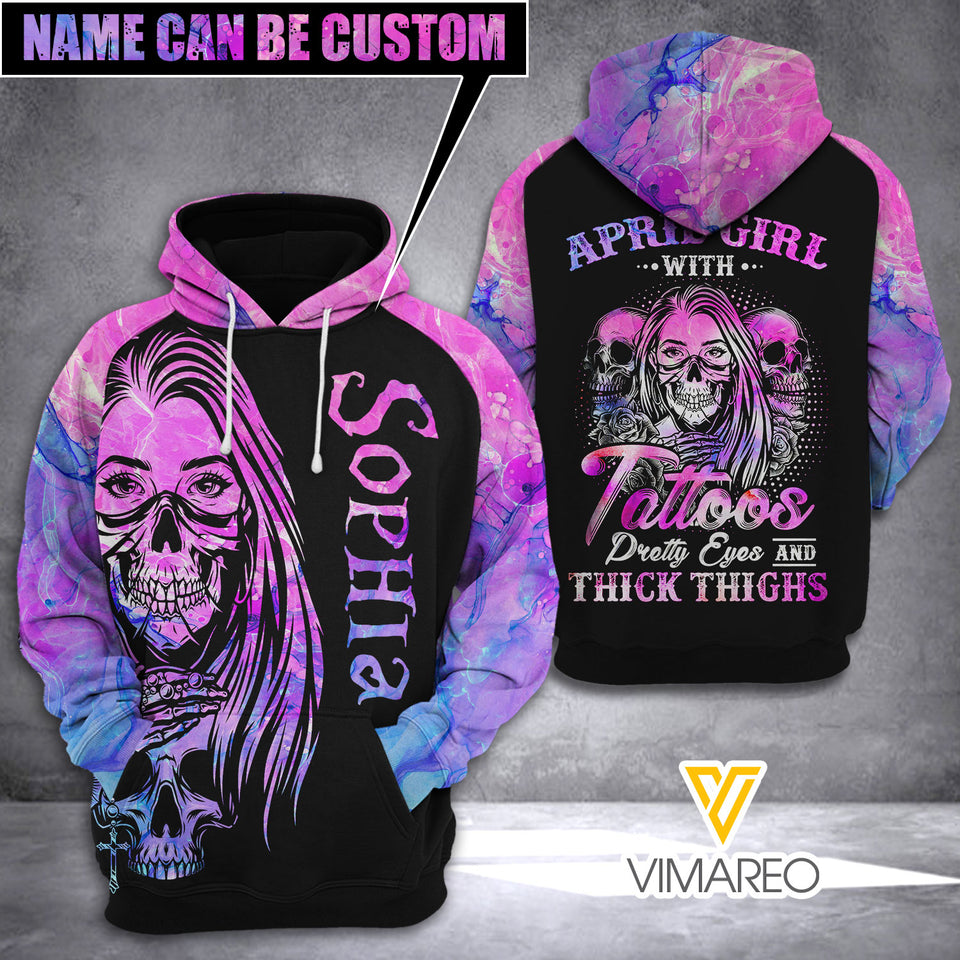 PERSONALIZED APRIL GIRL TATOOS SKULL HOODIE 3D PRINTED TNVQ0802