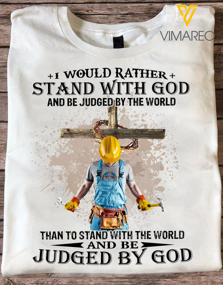 STAND WITH GOD PLUMBER WHITE TSHIRT TNVQ2509