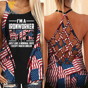 AMERICAN IRONWORKER WIFE  CRISS-CROSS TANK TOP LEGGING