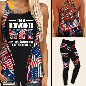 AMERICAN IRONWORKER WIFE  CRISS-CROSS TANK TOP LEGGING