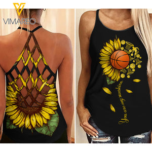 BASKETBALL SUNFLOWER GIRL CRISS-CROSS TANK TOP
