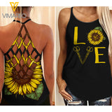 HAIRDRESSER CRISS-CROSS OPEN BACK CAMISOLE TANK TOP SUNFLOWER