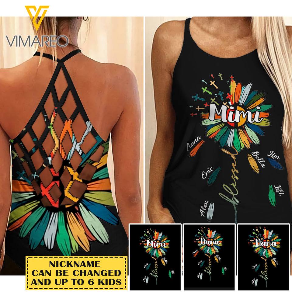 PERSONALIZED NICKNAME WITH YOUR KIDS HIPPIE SUNFLOWER CRISS CROSS TANK