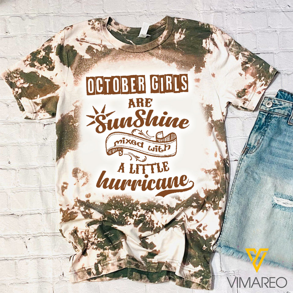 OCTOBER GIRL SUNSHINE MIXED WITH HURRICANE BLEACHED TSHIRT PRINTED TNTQ2009