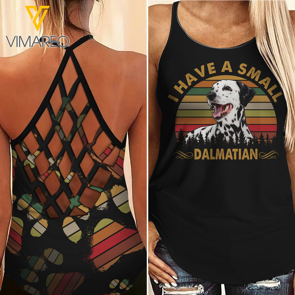 HAVE A SMALL DALMATIAN DOG CRISS-CROSS TANK TOP