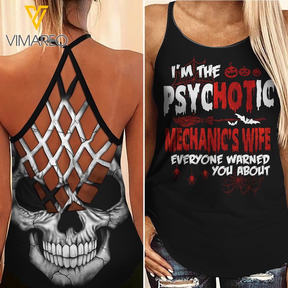 HOT MECHANIC WIFE HALLOWEEN CRISS-CROSS TANK TOP SKULL