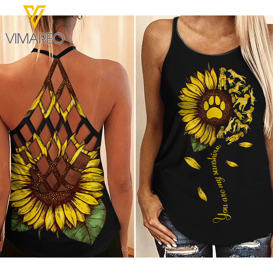 Labrador Retriever Sunflower Criss-Cross Open Back Camisole Tank Top