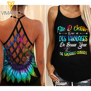 FILLE DE OCTOBRE TIE DYE SUNFLOWER CRISS CROSS TANK FRENCH GIRL