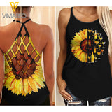 WINE SUNFLOWER GIRL CRISS-CROSS OPEN BACK CAMISOLE TANK TOP