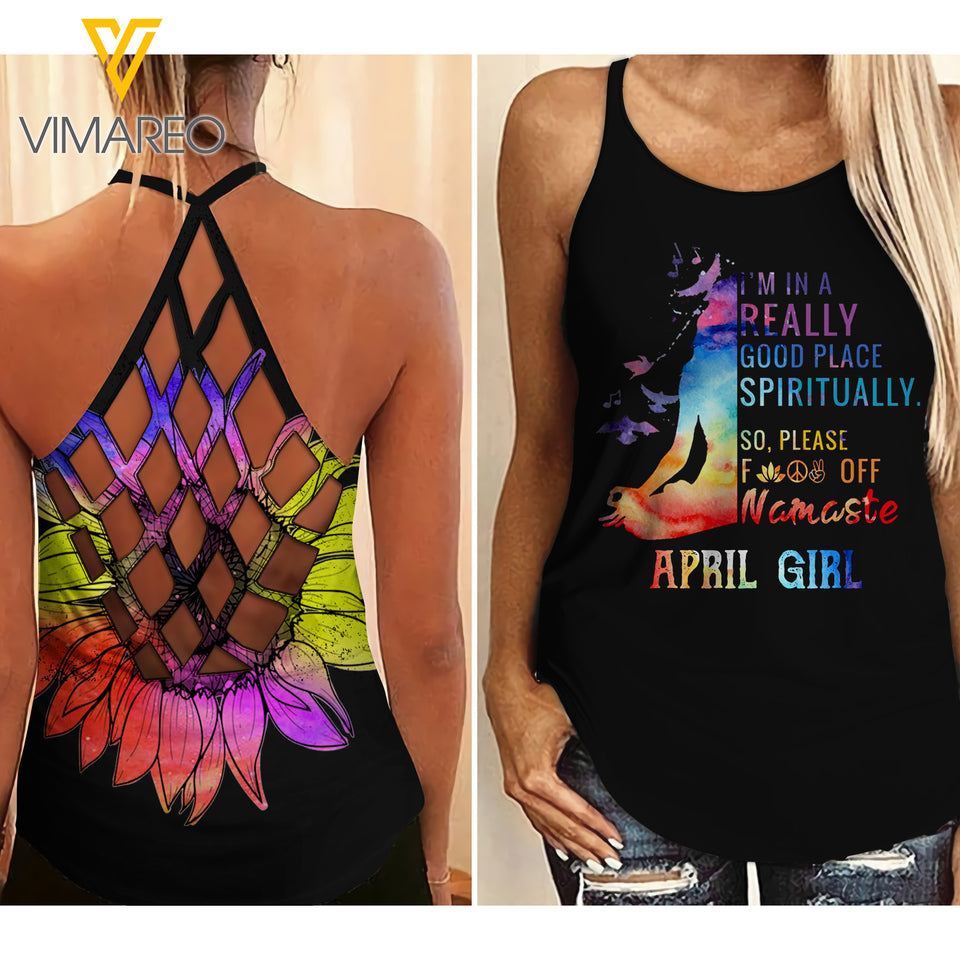 April Yoga Girl Criss-Cross Open Back Camisole Tank Top