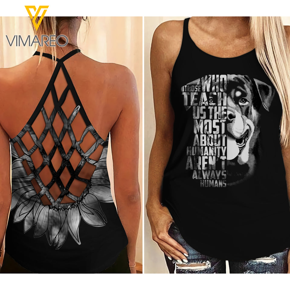 Rottweiler Criss-Cross Open Back Camisole Tank Top