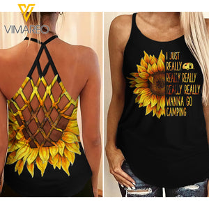 CAMPING GIRL SUNFLOWER CRISS-CROSS TANK TOP