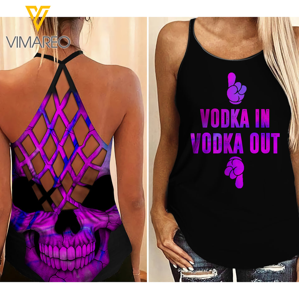 VODKA IN VODKA OUT CRISS-CROSS TANK TOP SKULL