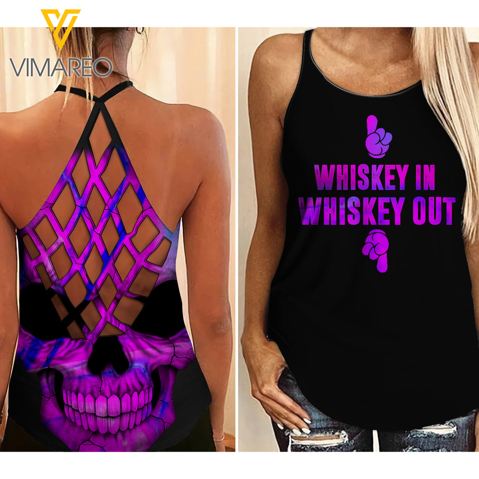 WHISKEY IN WHISKEY OUT CRISS-CROSS TANK TOP SKULL