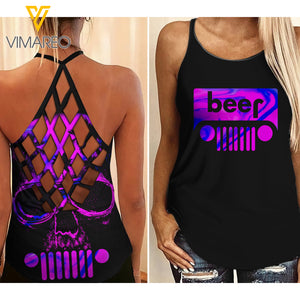 JEEP AND BEER GIRL CRISS-CROSS TANK TOP SKULL
