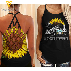 I HATE PEOPLE CRISS-CROSS TANK TOP CAMPING OR JEEP GIRL