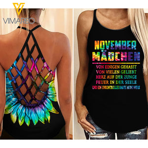 NOVEMBER MÄDCHEN TIE DYE SUNFLOWER CRISS CROSS TANK GERMANY GIRL