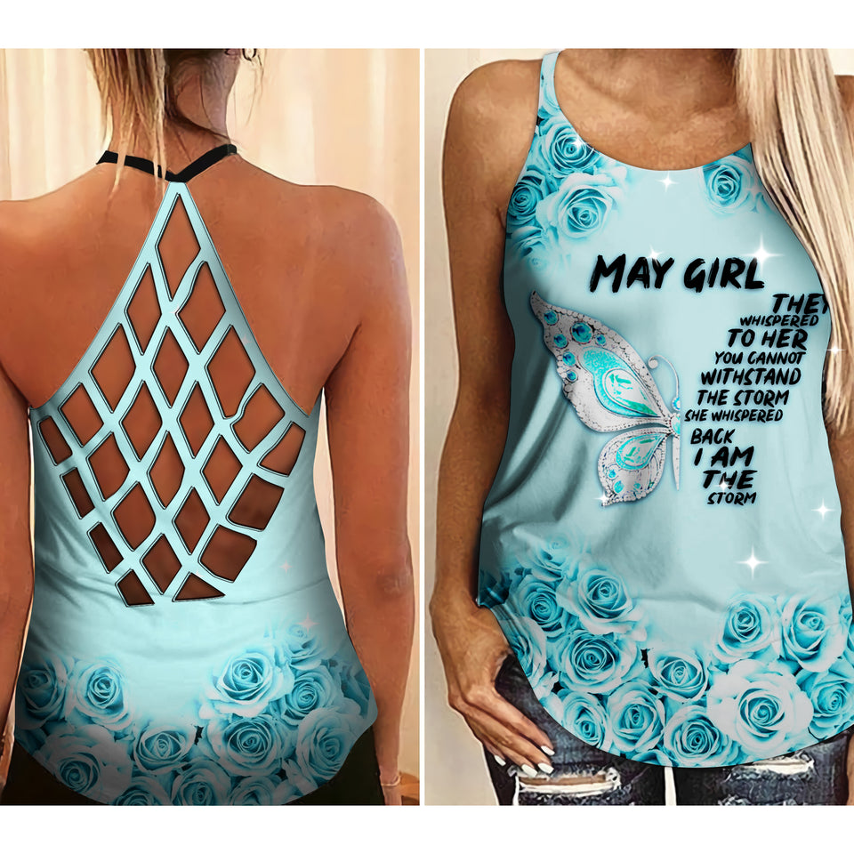 PHN May Girl Criss-Cross Open Back Camisole Tank Top Legging MAR-MD22