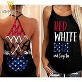 Red White Blue Corgi Skull  Criss-Cross Open Back Camisole Tank Top