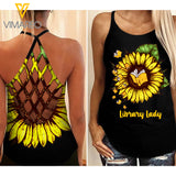 Library Lady Sunflower Girl Criss-Cross Open Back Camisole Tank Top