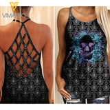 PHN Skull Girl Criss-Cross Open Back Camisole Tank Top Legging MAR-MD22 GD