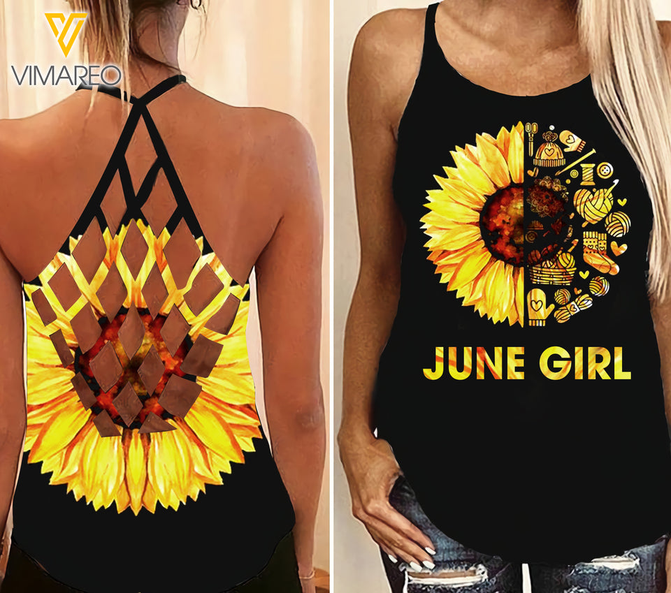 June Crochet and Knitting Girl Criss-Cross Open Back Camisole Tank Top