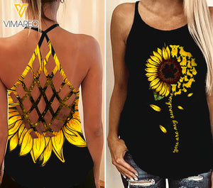 Corgi Sunflower Criss-Cross Open Back Camisole Tank Top