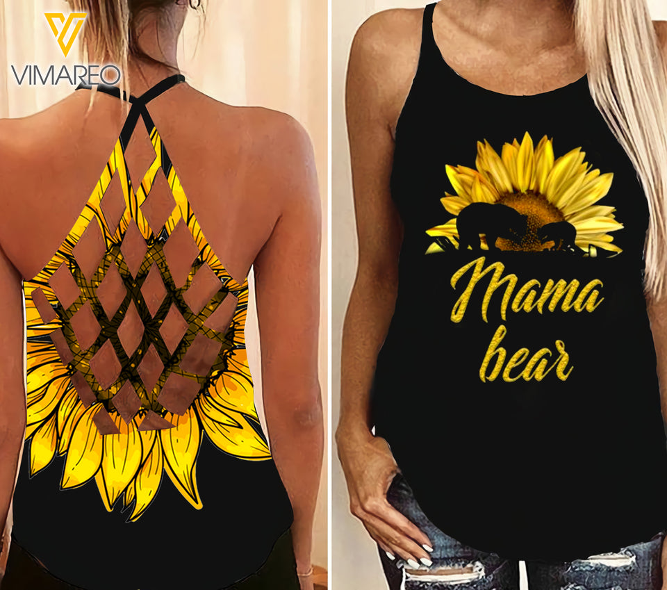 MAMA BEAR Criss-Cross Open Back Camisole Tank Top Legging