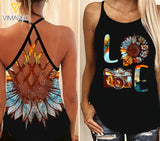 Photography Sunflower Girl Criss-Cross Open Back Camisole Tank Top