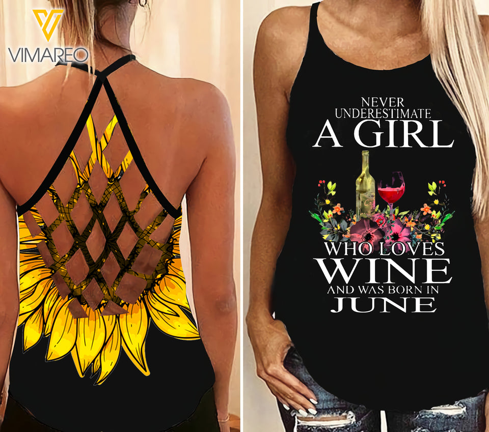 PHN June Girl Criss-Cross Open Back Camisole Tank Top Legging MAR-MQ26
