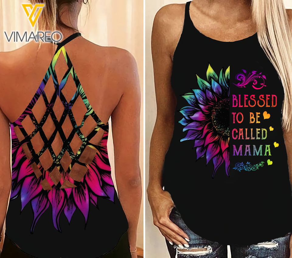 Mama Mother's day Criss-Cross Open Back Camisole Tank Top 1304NGBD