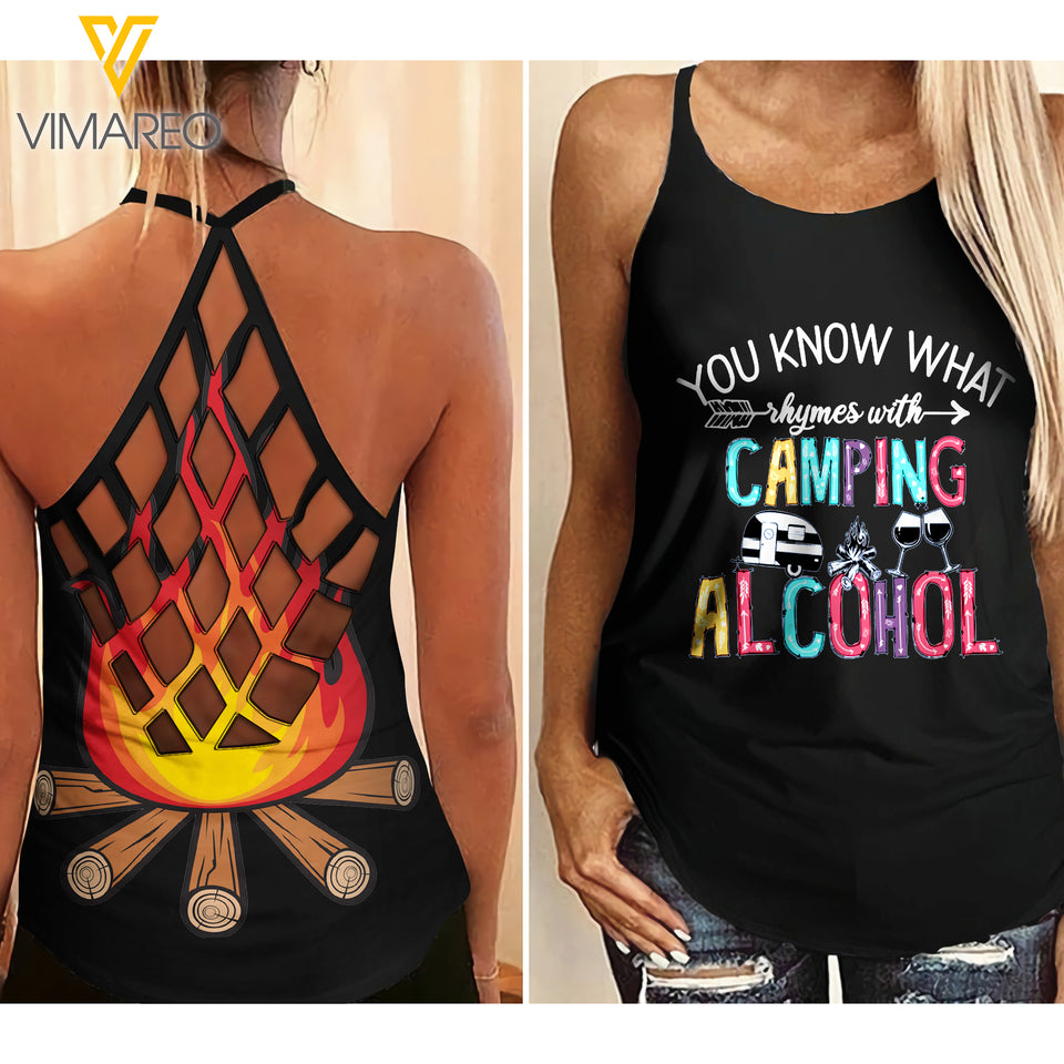 Camping girl Criss-Cross Open Back Camisole Tank Top 2204NGBD