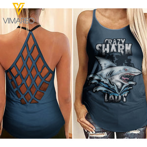 Shark lady girl Criss-Cross Open Back Camisole Tank Top 1407D