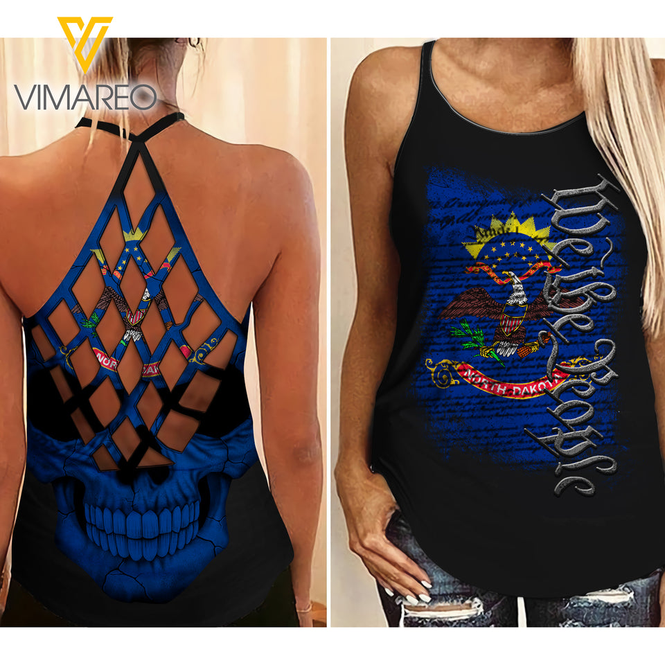 NORTH DAKOTA-WE THE PEOPLE CRISS-CROSS OPEN BACK CAMISOLE TANK TOP