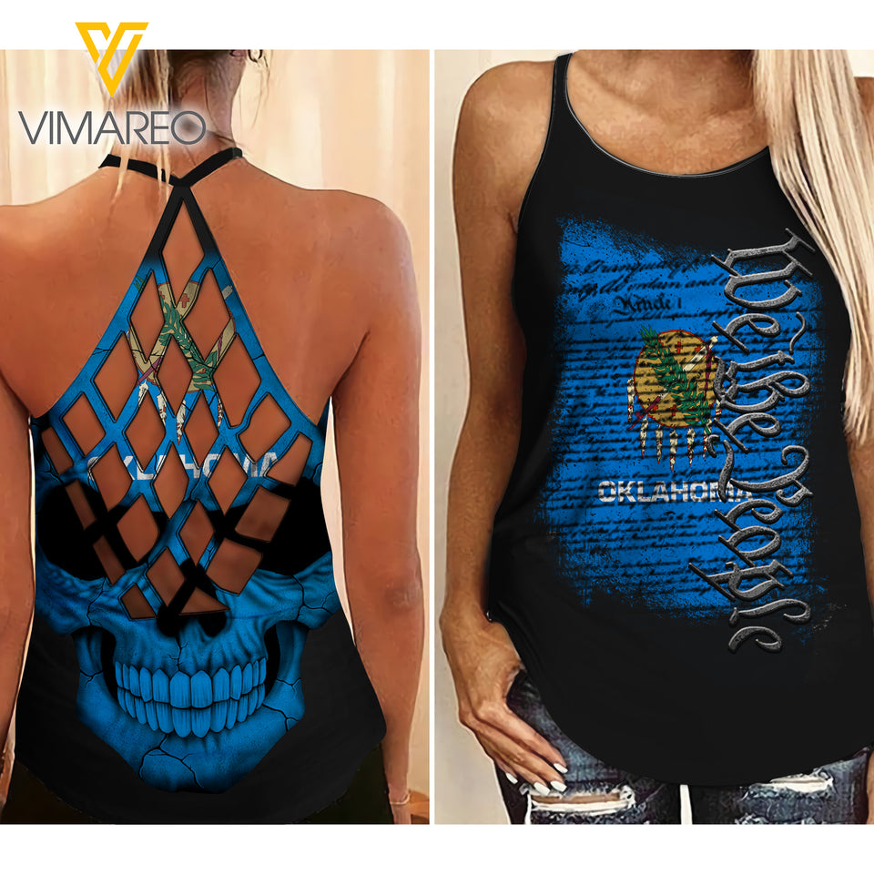 OKLAHOMA-WE THE PEOPLE CRISS-CROSS OPEN BACK CAMISOLE TANK TOP