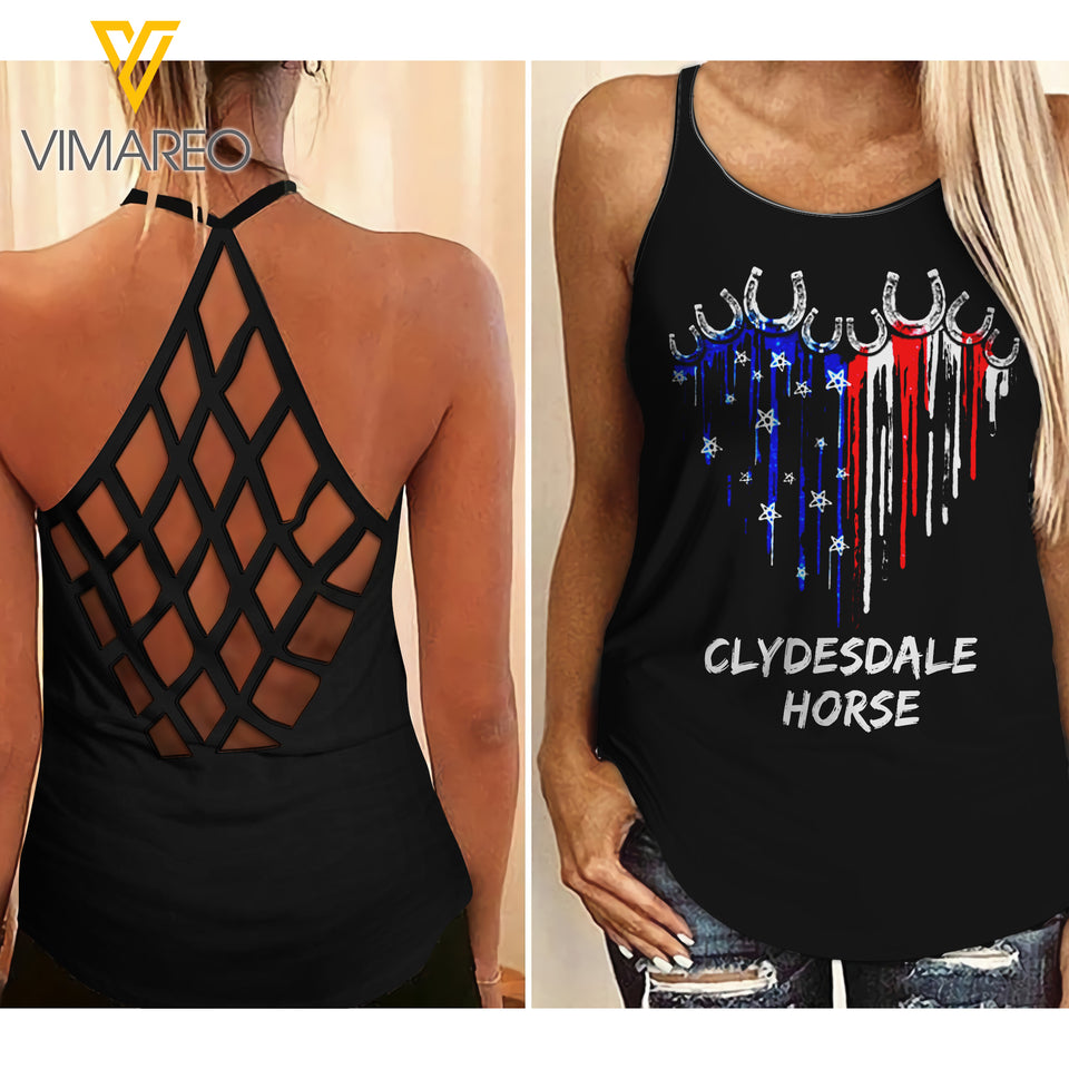 Horse Clydesdale girl Criss-Cross Open Back Camisole Tank Top 3006D