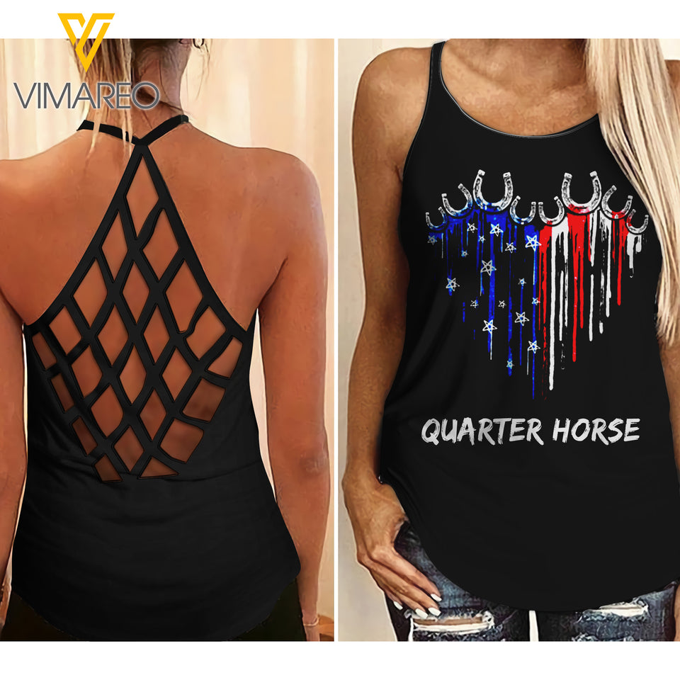 Horse Quarter girl Criss-Cross Open Back Camisole Tank Top 3006D