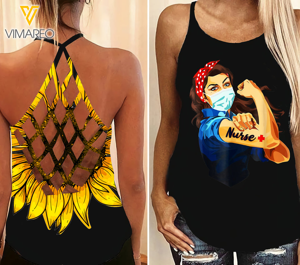Nurse Criss-Cross Open Back Camisole Tank Top SKSEY1