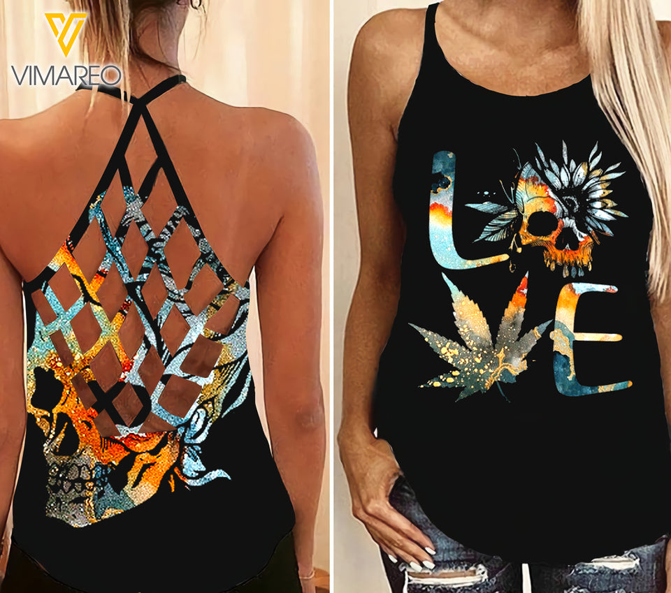 Skull Girl Criss-Cross Open Back Camisole Tank Top 2403NGBD