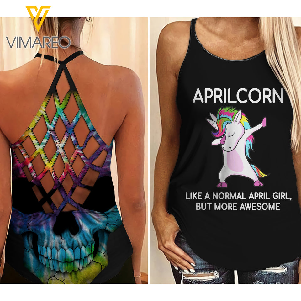 Unicorn April girl Criss-Cross Open Back Camisole Tank Top  ZD2803
