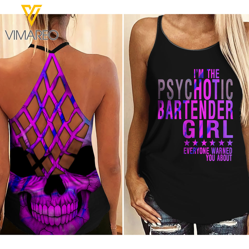 HOT BARTENDER GIRL CRISS-CROSS OPEN BACK CAMISOLE TANK TOP SKULL